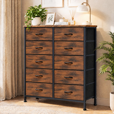 Commode en tissu à 10 tiroirs l 31,4 po avec plateau en bois et commode