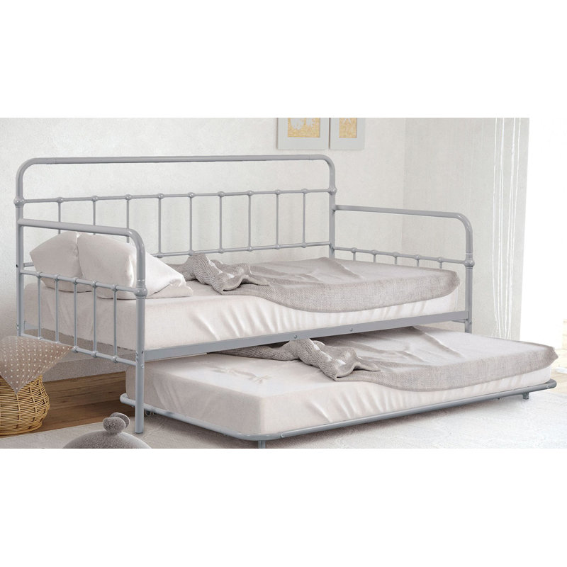 Lit de jour simple en métal de style contemporain avec finition en argent et structure en métal pour lit gigogne