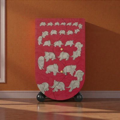 Auspicious Elephant Vintage Wood Storage Cabinet