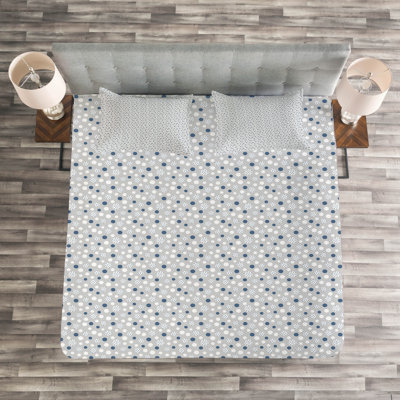 Abraya Grey/White/Blue Microfibre Bedspread Set