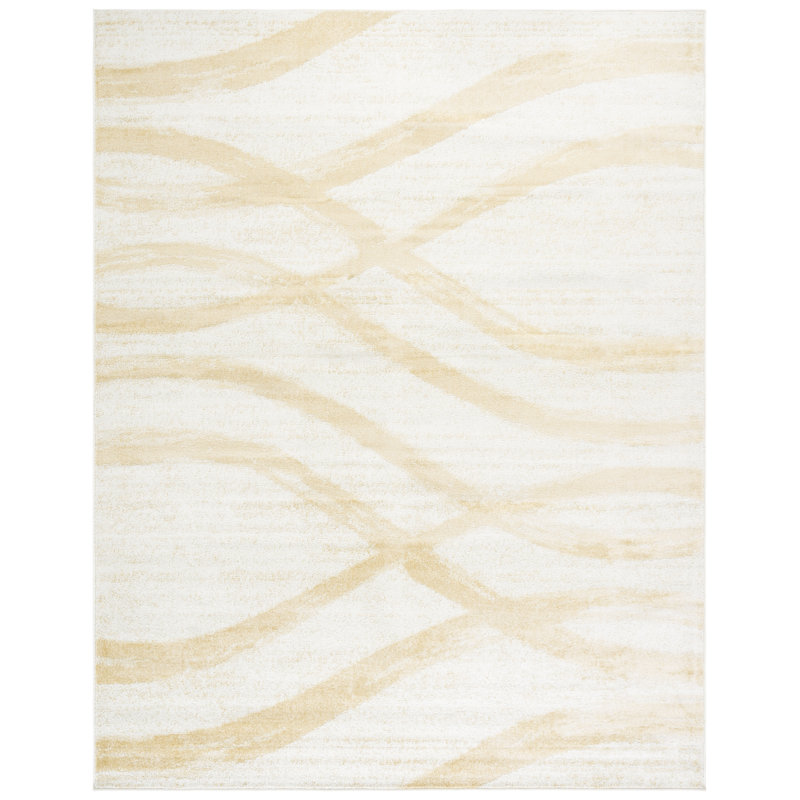 Tapis performance abstrait Shelva, Rectangulaire 8 pi x 10 pi, Camel/Cream