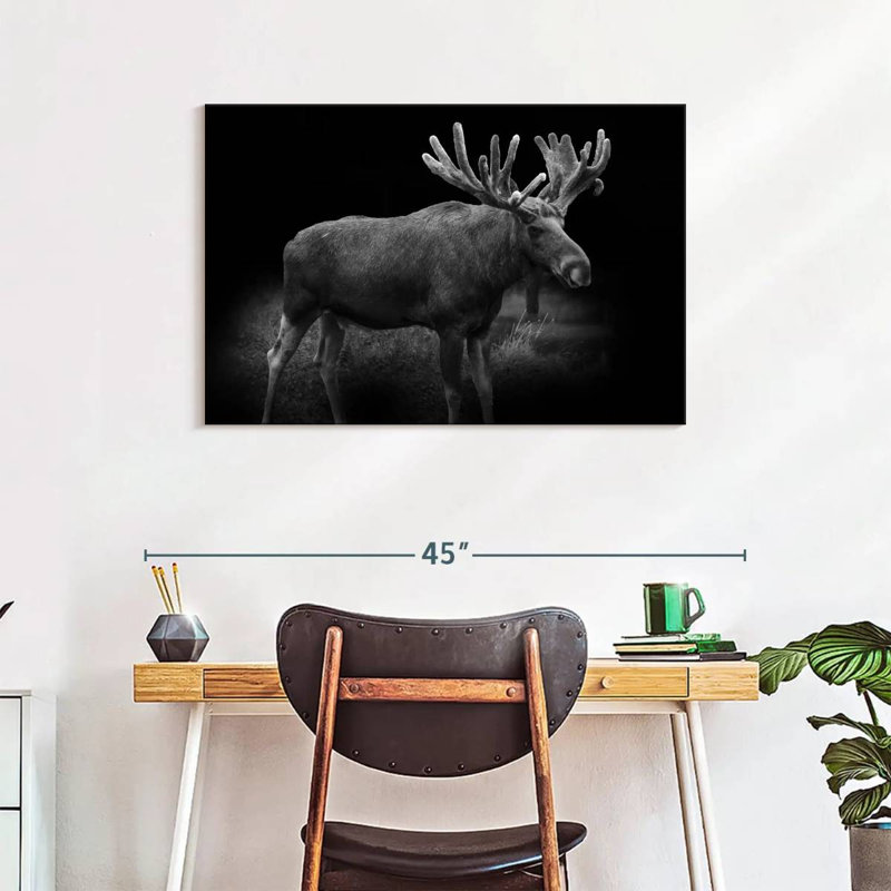 Brampt Monochromatic Bull Moose, 24" H x 36" W