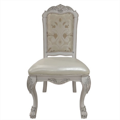 Ensemble de 2 chaises d'appoint rembourrées capitonnées, tissu blanc classique et bois