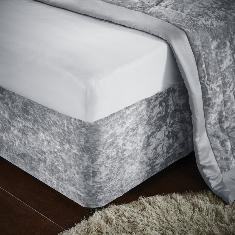 Crushed Velvet Elasticated Divan Base Wrap, Silver, 137cm H x 198cm W