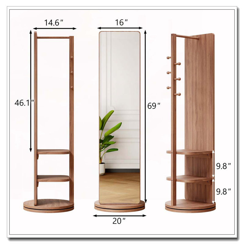 Portemanteau pivotant sur 360 ° avec miroir, Noyer