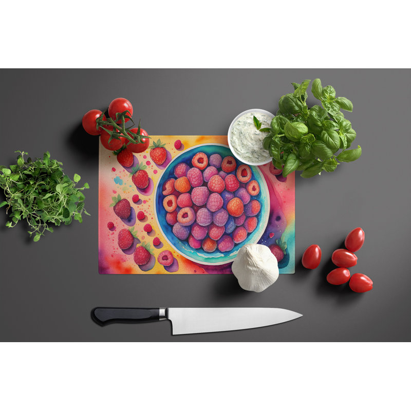 Grande planche à découper en verre à framboises colorées