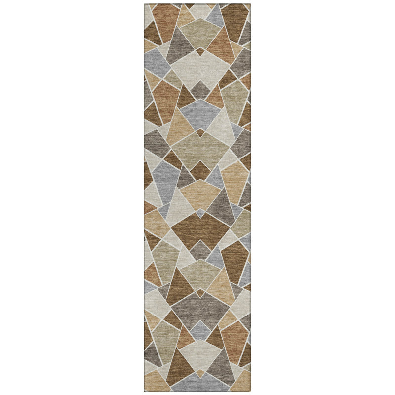 Machine Washable Indoor/Outdoor Chantille ACN2504 Geometric Rug, Runner 2'3" x 7'6", Chocolate