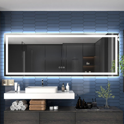96" W x 36" H LED Bathroom Large Light Led Mirror,Anti Fog,Dimmable,Dual Lighting Mode,Tempered Glass|Apex
