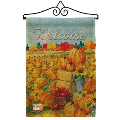 En toile jute de serre en polyester à 2 côtés 19 x 13 po citrouille patch et automne drapeau de jardin