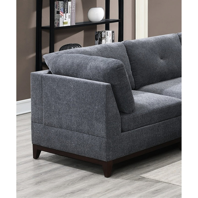 Canapé d'angle en tissu de chenille de style contemporain gris cendré avec pieds en bois et coussins modulaires classiques