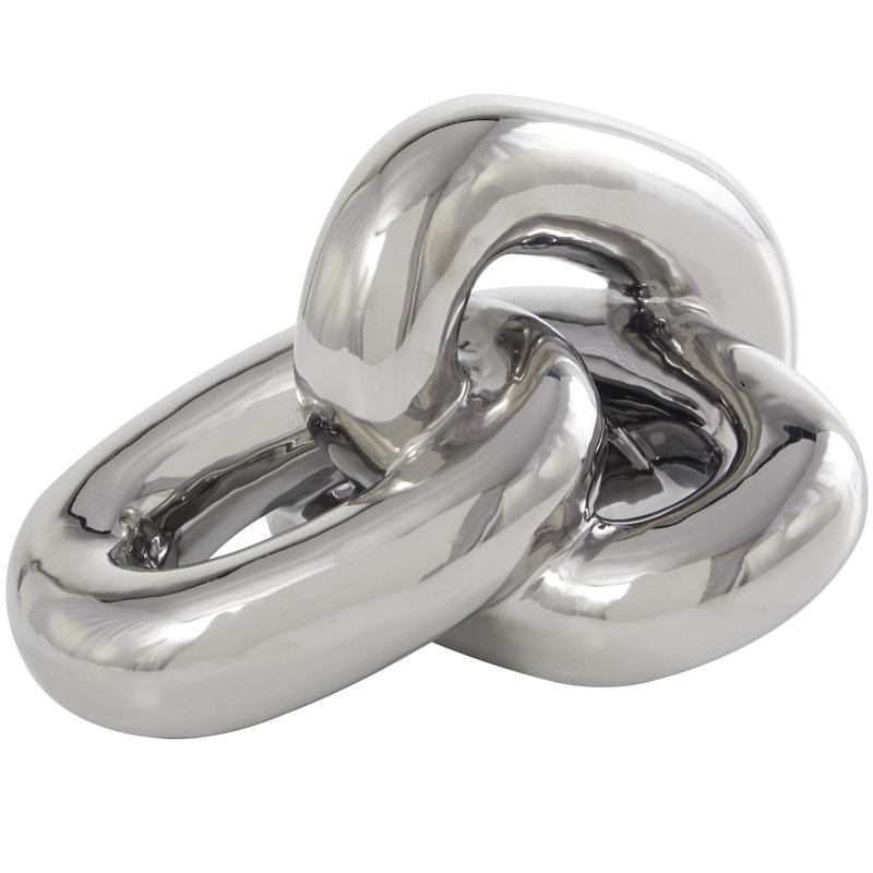 Lasanska Ceramic 3 Link Chain Decorative Sculpture, 6.2" H x 10.55" W x 7.35" D, Silver