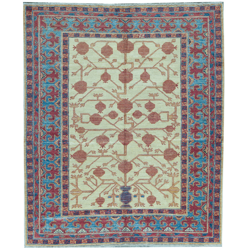 Kotanabad Wool Oriental Area Rug in Ivory/Blue/Red