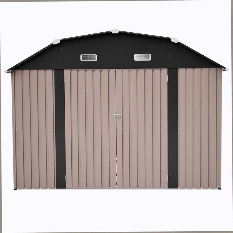 Remise de rangement extérieure en métal 10 pi x 12 pi avec trousse pour outils, Brun