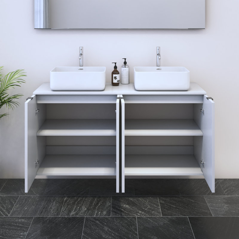 Ensemble de meuble-lavabo double 47,2 po avec plateau Lissia, Blanc