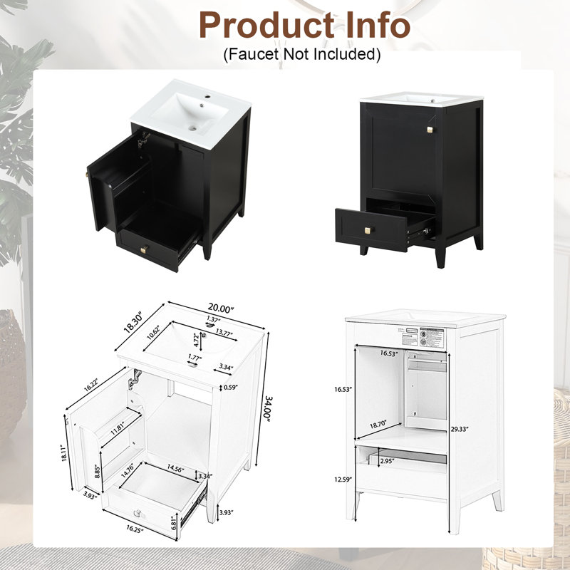 Bathroom Vanity With Sink,bathroom Cabinet With Door,storage Rack And A Drawer, Black/White