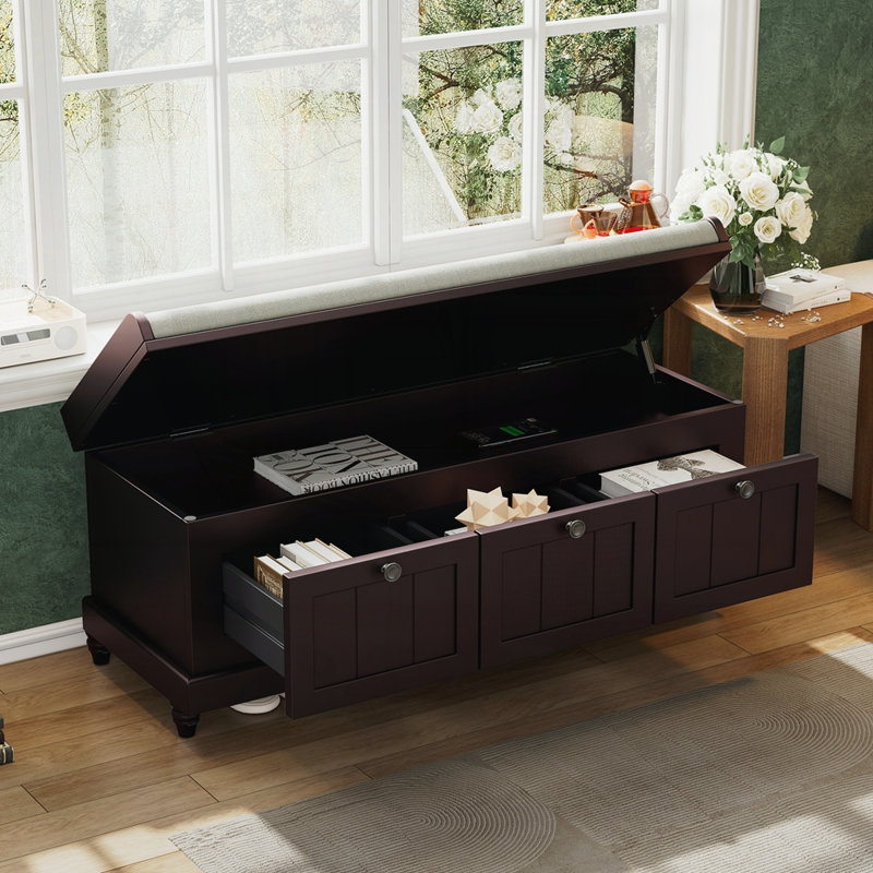 Banc de rangement rembourré 3 tiroirs Classic, Espresso