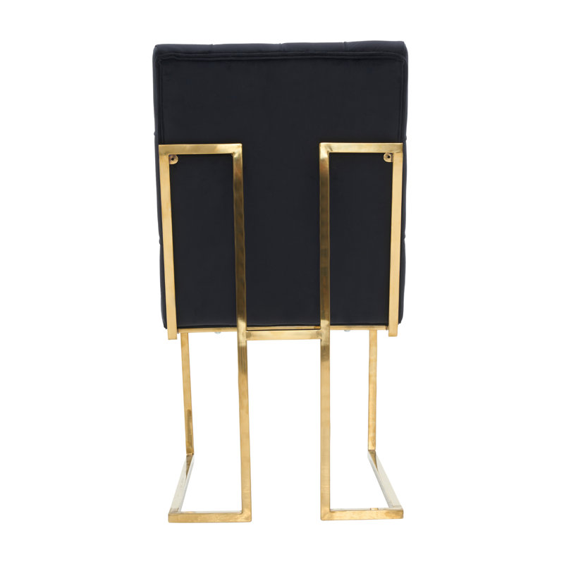 Luxury Tufted Velvet Dining Chair With Gold Frame, Black