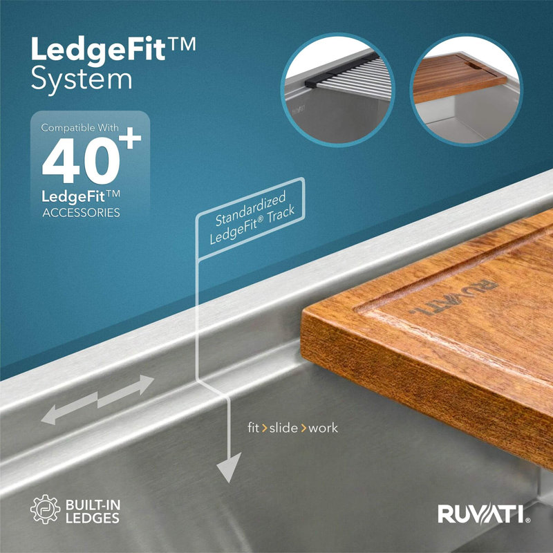 Roma Workstation Ledge 33" L x 19" W Double Basin Undermount Kitchen Sink