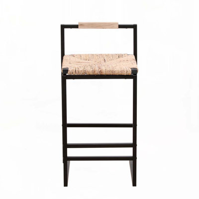 Water Hyacinth Woven Upholstered Metal Bar Stools Set with Back