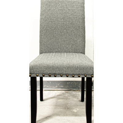 Grey Fabric Dining Chairs Of 2, Cushioned Side With Nailhead Trim, Solid Wood For Transitional Room 2 Chairs, Cushioned, Trimmed, Construction, Enticing Chair