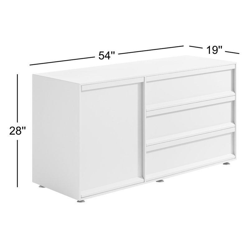 Superchoice 1 Door/3 Drawer Credenza, White