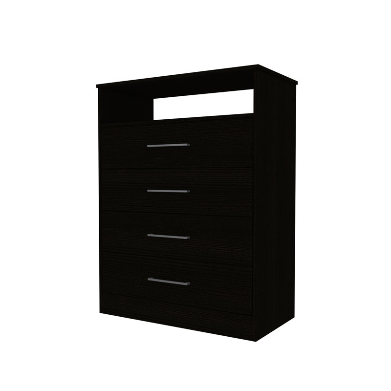 Commode Continental, plateau supérieur, quatre tiroirs, une tablette - noir
