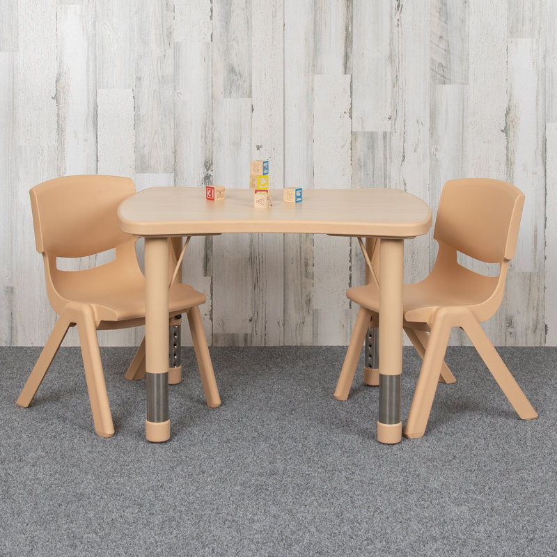 Goddard 21.875"W x 26.625"L Rectangle Plastic Activity Table Set with 2 Chairs, Natural
