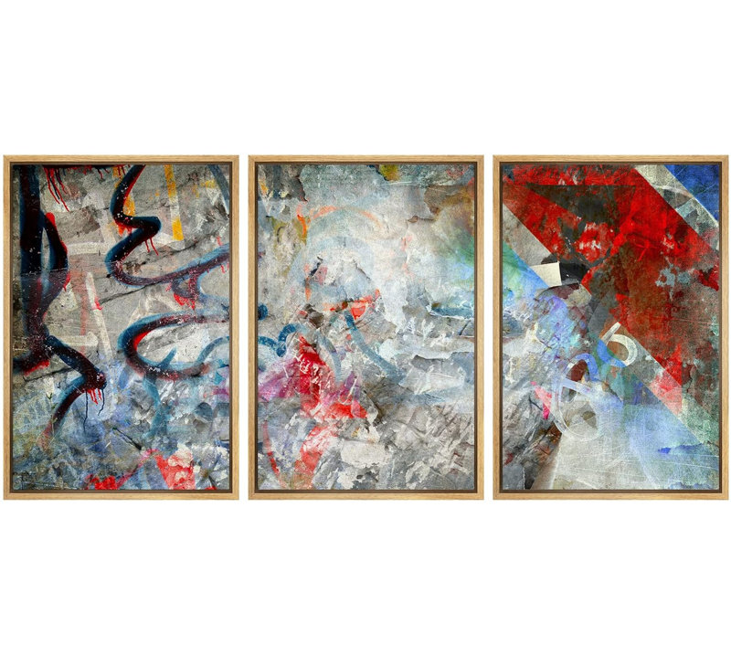 «Rainbow Graffiti And Street Collage Abstract Shapes Chic Colorful Multicolor Ultra», reproduction sur toile 3 pièces