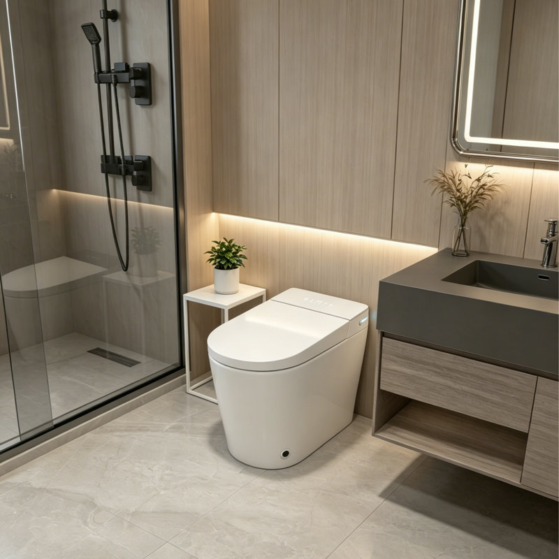 Toilette compacte sans bidet Yingze de 10 po de longueur, moins de 25 po, petite toilette, capteur de chasse d'eau automatique, siège chauffant, buse autonettoyante, veilleuse à DEL, télécommande sans fil
