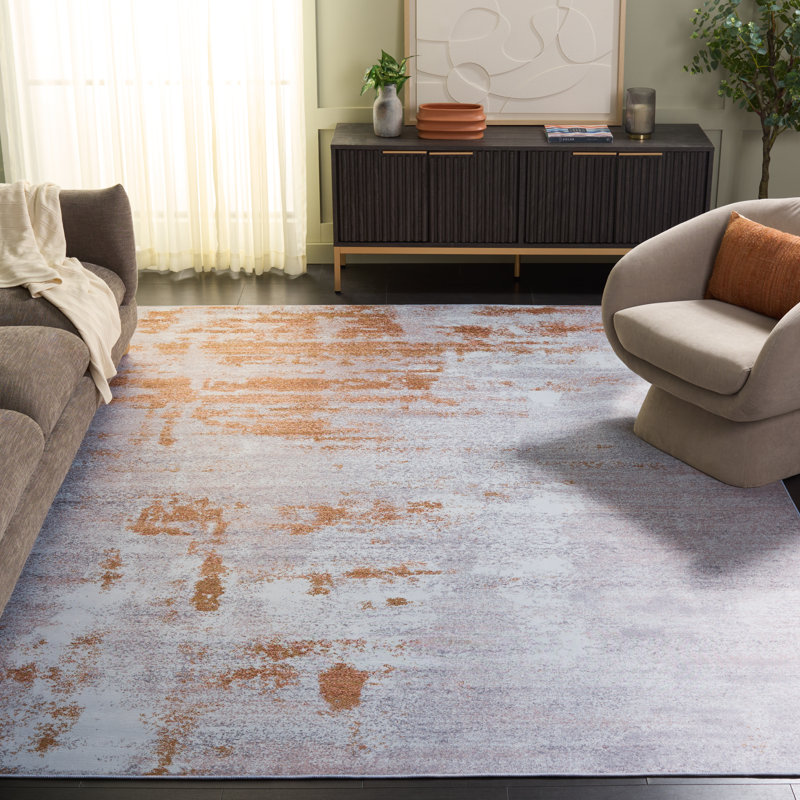 Tapis abstrait gris / rouille, Rectangle 8 pi x 10 pi