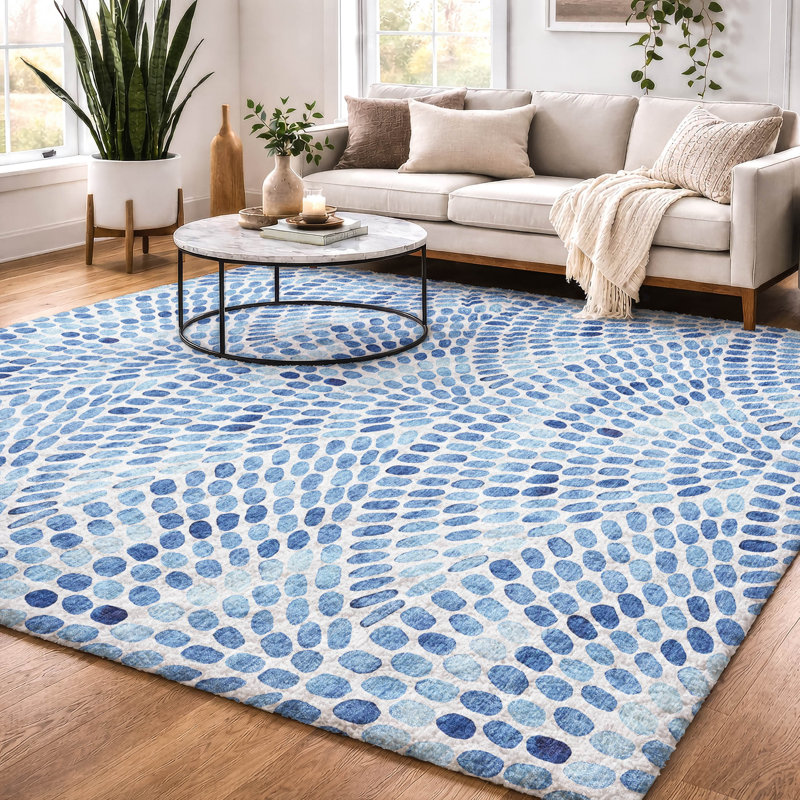 Premium Machine Washable Dream Shag ADS186 Dot Arches Rug, Blue, 5' x 7'6"