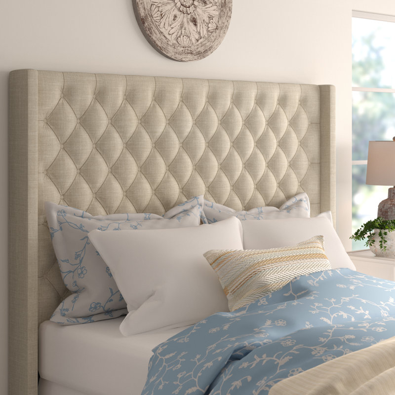 Kaster Upholstered Headboard, Heathered Beige Linen, King