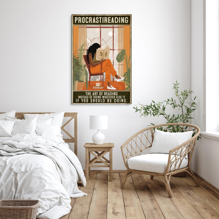 Trinx Procrastireading On Canvas Print