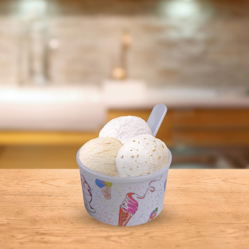 White Melamine Ice Cream Cups with Spoons Set for 4 Guests