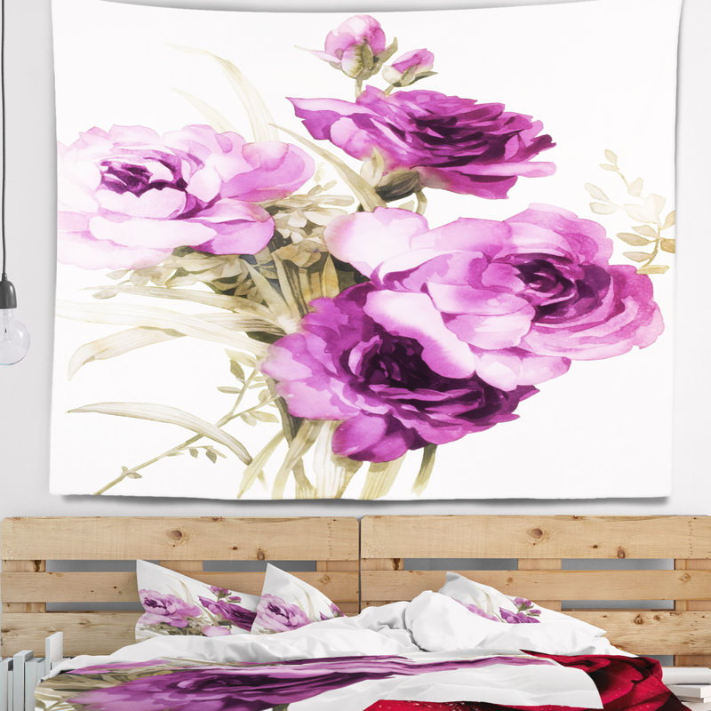 Bouquet de tapisserie de fleurs pourpres Floral, H 50 po x l 60 po