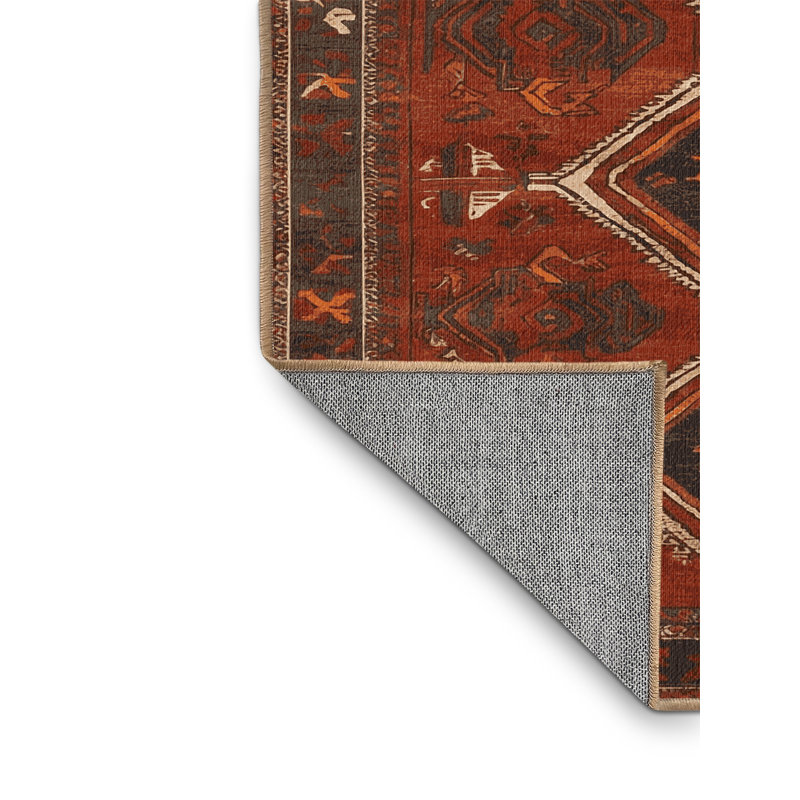 Tapis brun turc lavable à la machine, Rond 3 pi