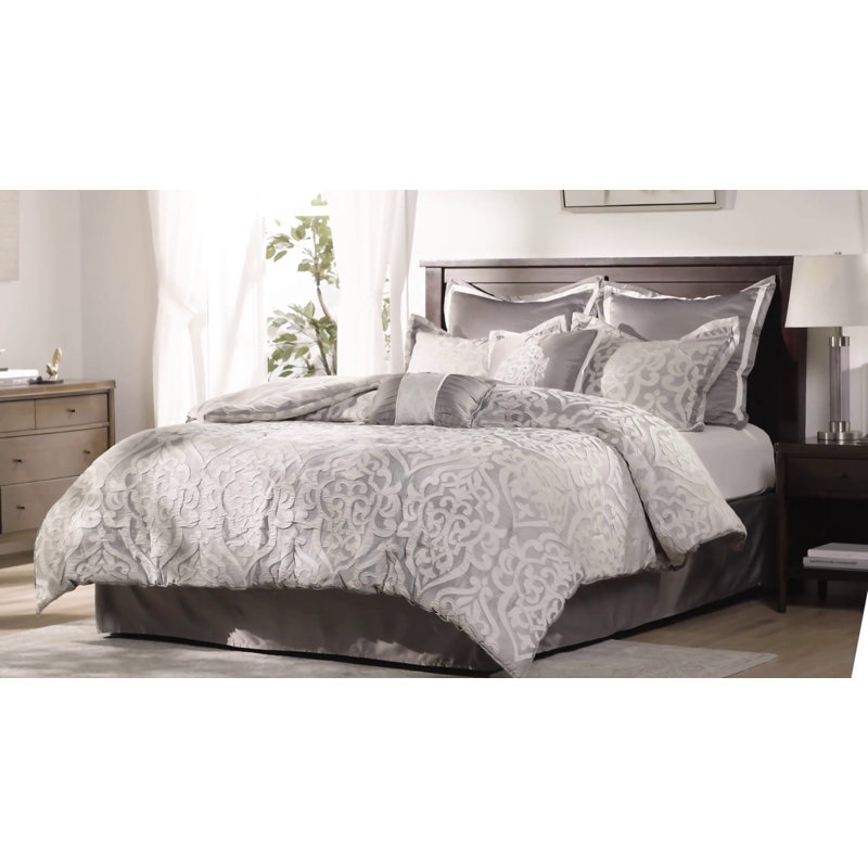 Aqua and Silver King Microfiber 8-Piece Comforter Set