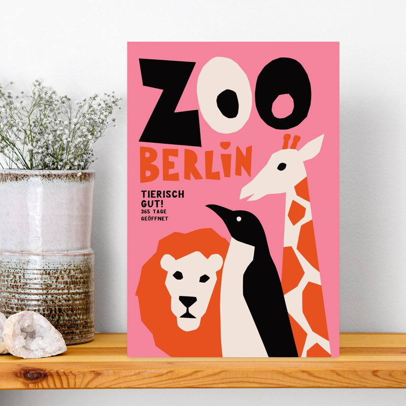 Berlin Zoo Animals Abstract Colorful Modern Giraffe Lion Penguin Wildlife Architecture Wall Art Print by Patryk Krygowski - Wrapped Canvas Print