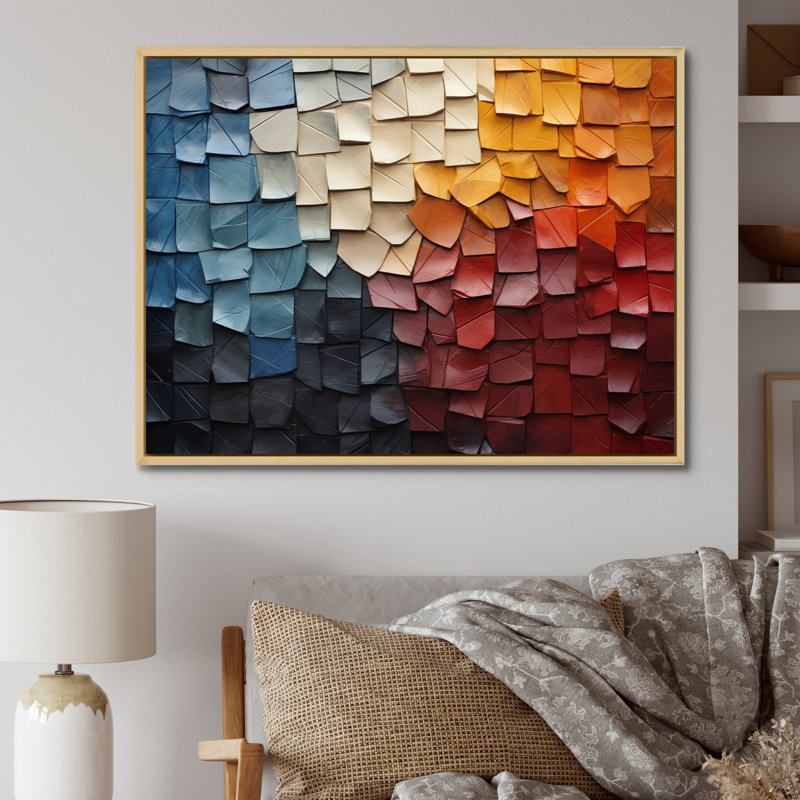 Forest Red Wood Collage III - Modern Wall Decor, Natural Floater Framed, 34" H x 44" W x 1.5" D