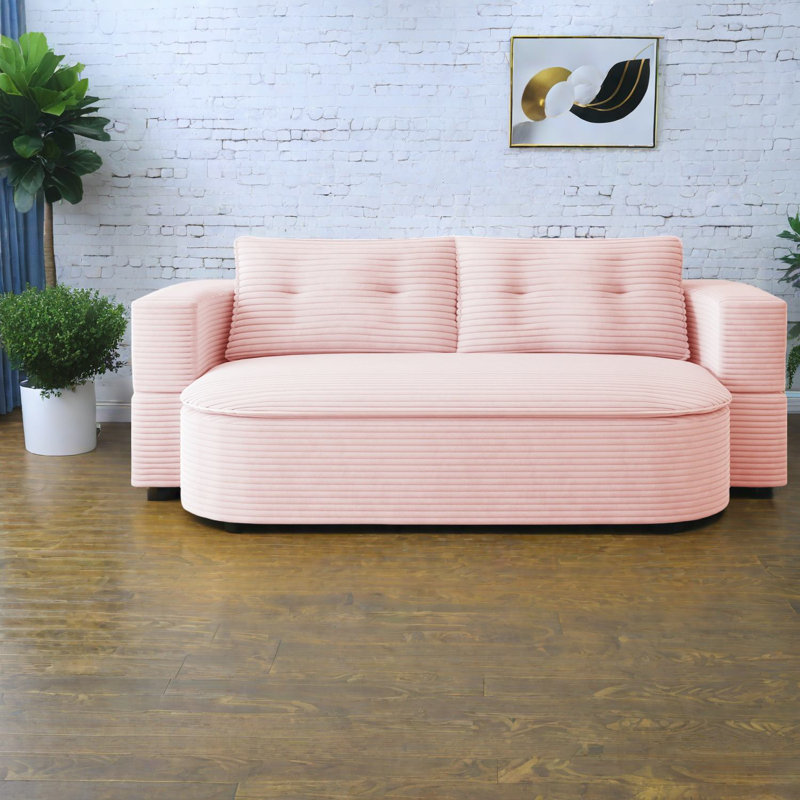 Canapé pliable en velours côtelé moderne avec couverture convertible, rose bébé