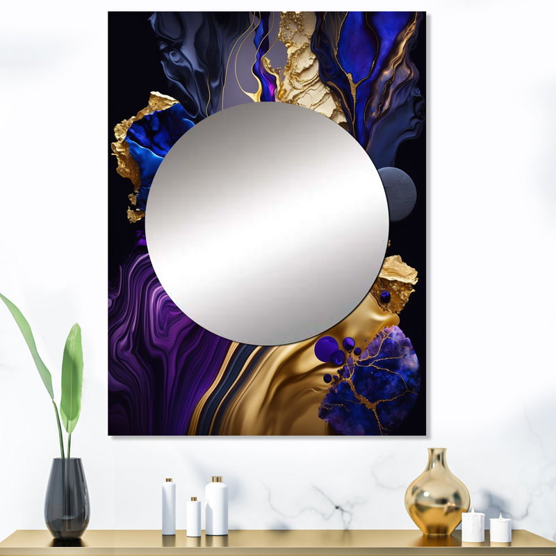 Murode abstraite Murlie géode mauve et bleu - miroir mural à encre liquide, miroir décoratif moderne, impression d'art en métal
