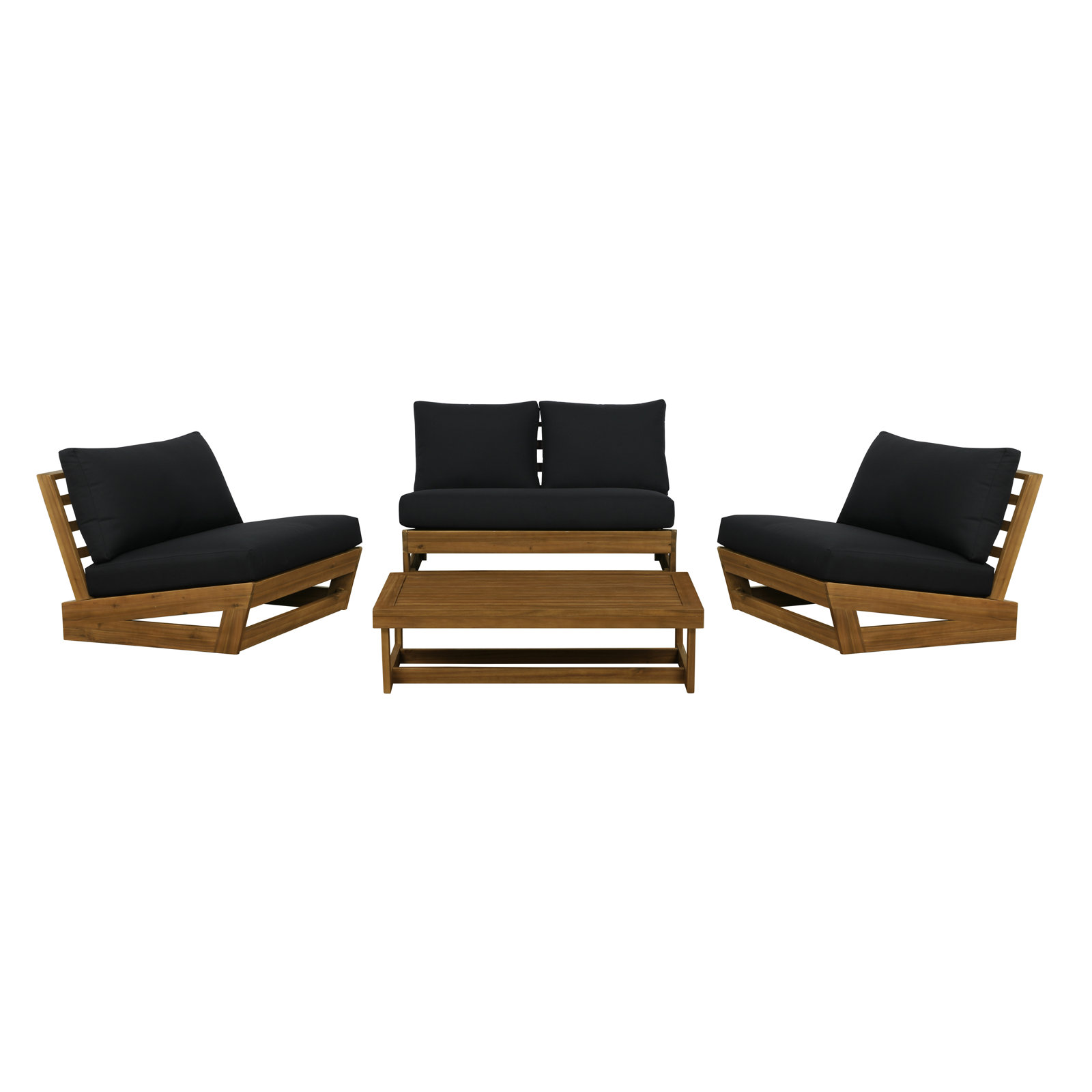 Fishbein Outdoor TK 4 Piece Set, Black Cushion/Brown Frame