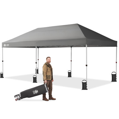 CROWN SHADES 10' x 20' Pop-Up Canopy Tent with 400D Oxford Fabric and 6 Built-In Sandbags, White