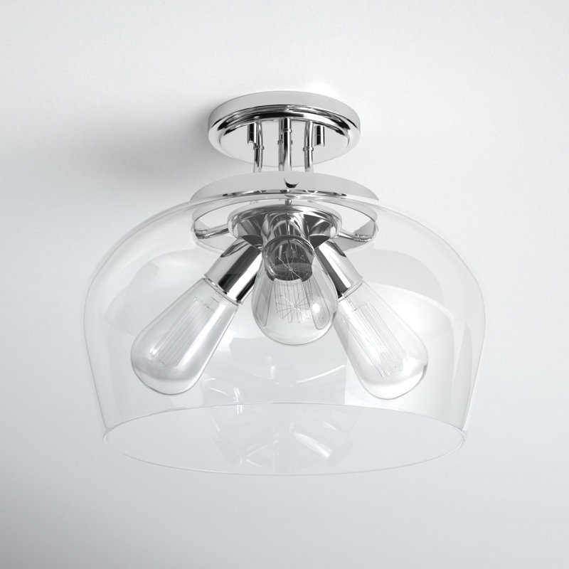 Breena 13" W 3-Light Dimmable Semi-Flush Mount, Polished Chrome, Clear