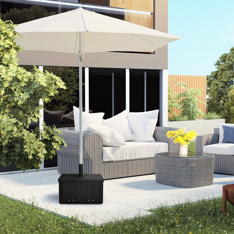 Base de parasol d'extérieur avec 31 fonctions, capacité de charge de 175 lb, noire, avec roulettes et poignées portatives, peut être utilisée comme pot à fleurs pour table basse