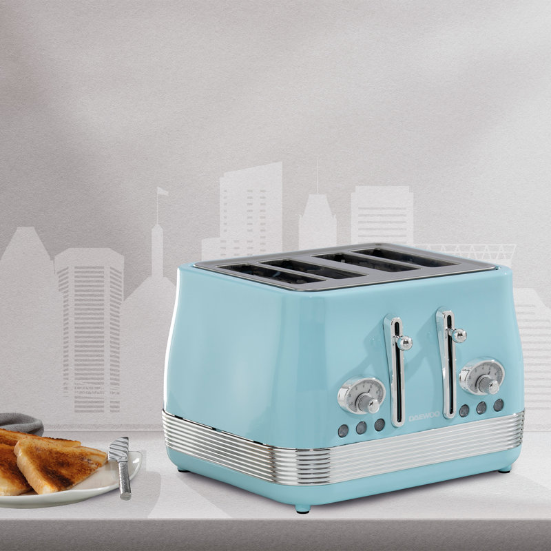 Daewoo Denver Retro matching Kettle & 4-Slice Toaster Set, Blue