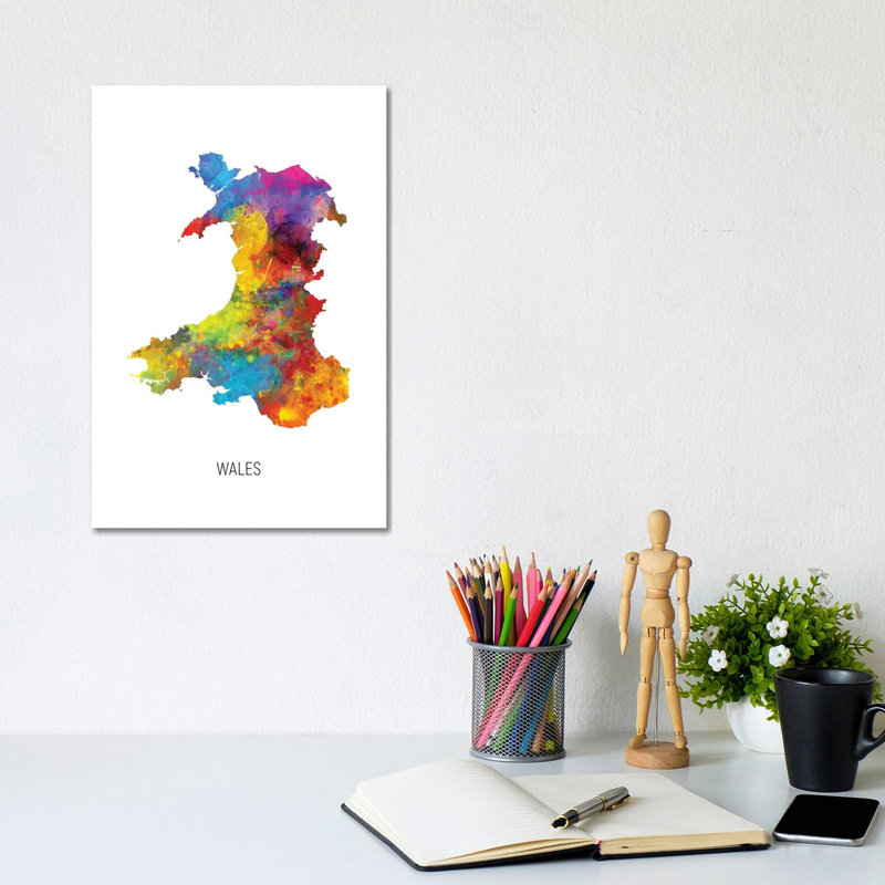 Wales Map by Michael Tompsett - Wrapped Canvas Print, 20.32 cm H x 30.48 cm W