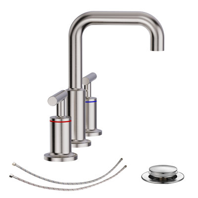 Robinet de salle de bain à trois trous à deux poignées en acier inoxydable avec bonde escamotable Topcraft