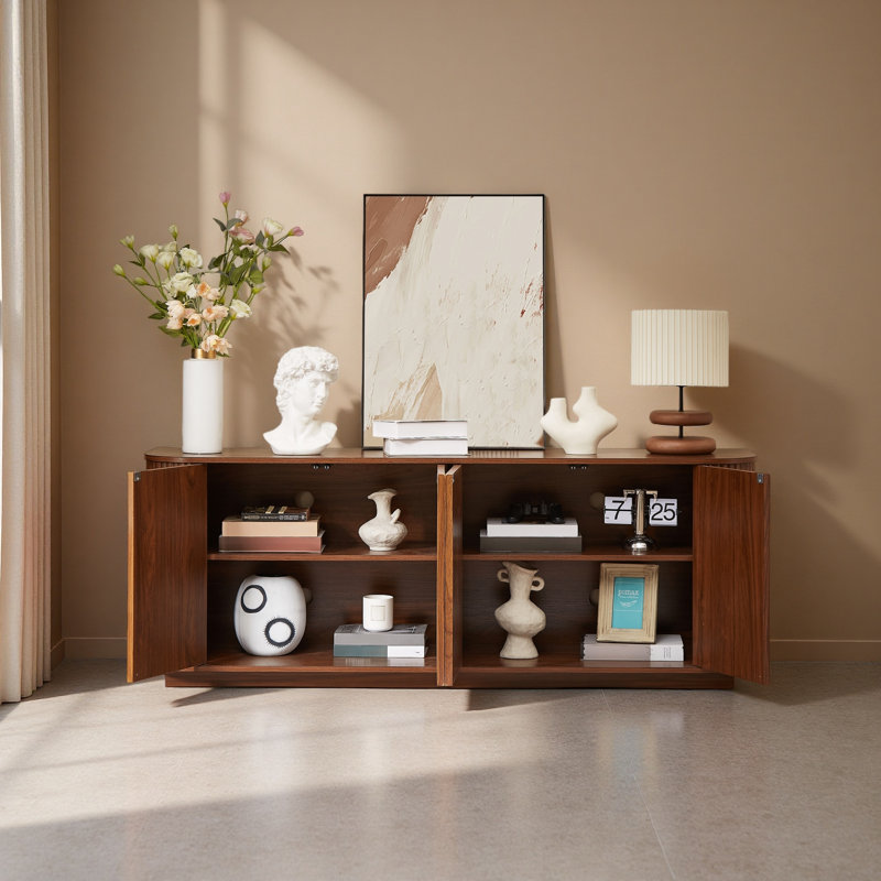 Meuble télé avec buffet à motif ondulé et armoire à rayures verticales en bois pour cuisine / chambre à coucher / vestibule.