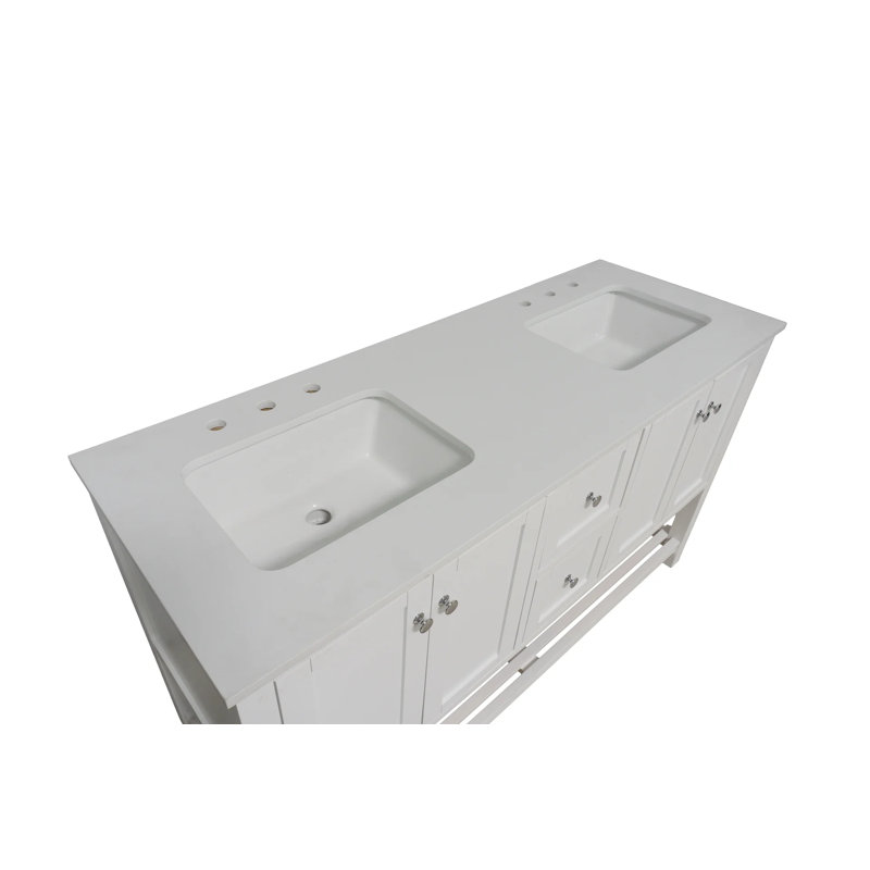 Binne 60'' Double Bathroom Vanity with Top, Engineered White, White